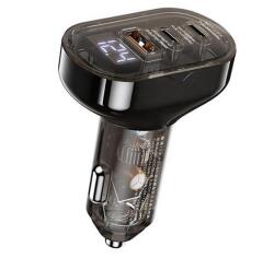 REMAX CYBO autós töltő 2 USB+Type-C aljzat (72W, PD gyorstöltő, LED kijelző, átlátszó) FEKETE (RCC351)