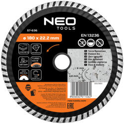 NEO Disc de taiere diamantat 180x22, 2x2, 8 mm, radiator turbo (57636) Disc de taiere