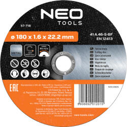 NEO Disc de taiere 180x1, 6x22, 2 mm, pentru metal (57718) Disc de taiere