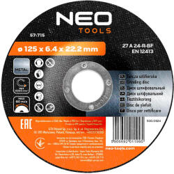 NEO TOOLS Disc abraziv 125x6, 4x22, 2 mm, pentru metal (57715)