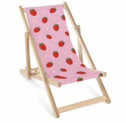 DreamRoots Gyermek Fa Napozóágy Háttámla Állítással Gyerekeknek Rózsaszín Eperrel (100)