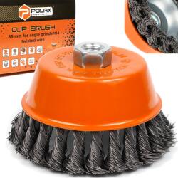 POLAX Csiszolófejes drótkefe 85mm-es fonott huzal M14 (54-161)
