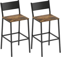 Homcom 2 db-os bárszék szett háttámlával és beépített lábtartóval, ipari stílusú, rusztikus barna