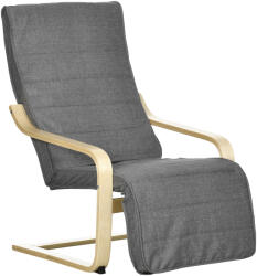 Homcom Relax fotel 5 szintű lábtartóval és fejtámlával, ergonomikus fotel nyírfából és szövetből, szürke