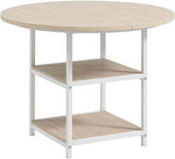 HomCom Kerek étkezőasztal 4-6 személyes ipari konyhaasztal tárolópolcokkal nappaliba, tölgyfa