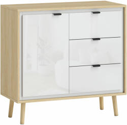 Homcom Konyhai tálalószekrény 3 fiókkal és szekrénnyel Fényes fehér és tölgyfa