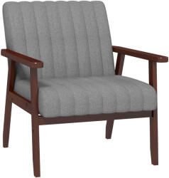 Homcom Fotoliu Tip Scaun din Material, Fotoliu Capitonat pentru Dormitor, Sufragerie, Cu Picioare din Lemn, 64x74, 5x75, 5 cm, Gri