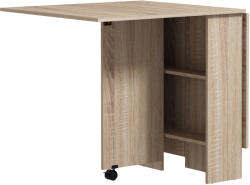 HomCom Összecsukható étkezőasztal, Munkalapokkal ellátott asztal kis helyiségekbe, 2 szintes polcokkal, Kis konyhaasztal guruló kerekekkel