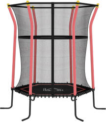 HomCom Gyerek Trambulin Cipzáras Bejárattal és Párnázott Oszlopokkal, Ø163, 5x190 cm, Piros
