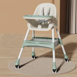 Flippy etetőszék gyerekeknek és csecsemőknek kerekekkel, teleszkópos, összecsukható, állítható asztallal, lábtartóval, bőr huzatú szék, biztonsági övvel, tárolóhellyel