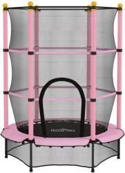 HomCom trambulin 3-10 éves gyermekeknek biztonsági hálóval és párnázott csövekkel, Ø140x190 cm, rózsaszín