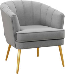 Homcom szövethatású szék, bársonyfotel, modern nappali fotel arany fém lábakkal és vastag párnázással hálószobába, szürke