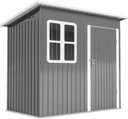 Outsunny Kerti Szerszám Tároló, Széles Ajtóval és Ablakkal, 221x133x190 cm, Sötétszürke