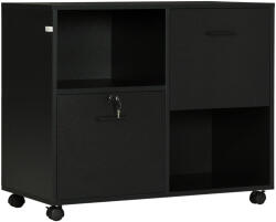 Vinsetto irodai szekrény 2 fiókkal irattartóknak és nyitott polcokkal, forgácslapból, acél fogantyúkkal, rögzítő kerekekkel, 80x40x66cm, fekete
