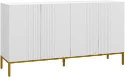 Homcom Modern Tálalószekrény Nappaliba 4 Ajtóval és Állítható Polcokkal, Lágy Záródású, 140x40x75 cm, Fehér