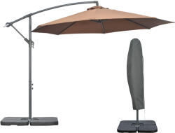 Outsunny Függőesernyő Kereszttalppal, Súlyokkal, Tekerővel és UV-védelemmel, Ø3x2, 5 m, Barna