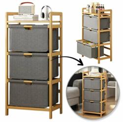 Ecarla Oxford szövetből készült fiókos szekrény, bambusz polcokkal, eCarla, 32x45x96 cm, SZ43