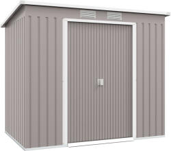 Outsunny fém kerti fészer ferde tetővel és dupla ajtóval, kerti szerszámok tárolására, 213x130x172 cm, szürke