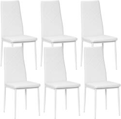 HomCom 6 db-os kárpitozott étkezőszék szett magas háttámlával, csúszásgátló talppal és acél lábakkal, 41x50x97 cm, fehér