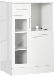 Homcom Modern tálalószekrény szekrényekkel és fiókkal, helytakarékos konyhaszekrény fából és üvegből 60x40x95cm, fehér