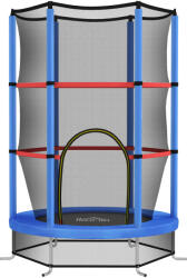HomCom Gyermektrambulin 3-6 Éveseknek Védőhálóval, 6 Oszloppal és 3 Bejárattal, Ø140x190 cm, Kék és Fekete