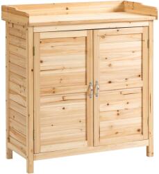 Outsunny kültéri fa szekrény 83×40×92 cm - 2 polc, dupla ajtók