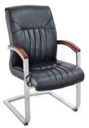  Scaun vizitator conferinta, otel cromat + piele, negru, G-130