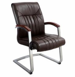  Scaun vizitator conferinta, otel cromat + piele, maro, G-130