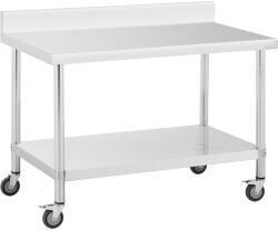 Royal Catering Rozsdamentes acél asztal kerekekkel - PREMIUM - 70 x 120 cm - 158 kg - hátsó perem - Royal Catering (RCAT-120/70-WS)