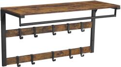 VASAGLE Falra szerelhető ruhatartó, fali polc 10 kivehető akasztóval, rusztikus barna és fekete (LCR201B01)