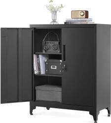 SONGMICS Iratszekrény, többfunkciós garázsszekrény, irodai szekrény 2 ajtóval fekete színben (OMC013B01)