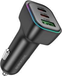 BOROFONE 2x USB-C + 1x USB-A cu LED 60W Negru (KF2357248) - vexio