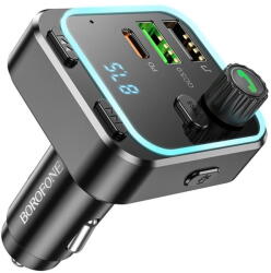 BOROFONE Modulator FM Modulator pentru Masina BT5.0, 2x USB, Type-C, 38W, Lumina Ambientala RGB - Borofone Highway (BC53) - Black (KF2359827) - vexio