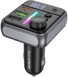 BOROFONE Modulator FM Modulator pentru Masina BT5.0, 2x USB, Type-C, 38W, Lumina Ambientala RGB - Borofone Ascenso (BC50) - Black (KF2359830)