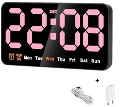 VTM Digitális asztali és falióra rózsaszín LED fénnyel, ébresztő, naptár, hőmérséklet, szundi funkció, éjszakai mód, 11x21 cm (FRZ-6638Roz)