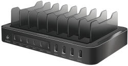 LogiLink USB-C Töltőállomás, 4x USB-A és 6x USB-C, PD és QC 3.0, 120 W, Fekete