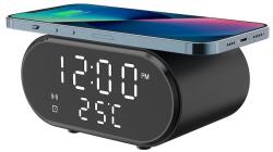 FOXMAG24 Asztali óra, WI-FI eszköz töltőfelülettel, hőmérséklet figyeléssel, időkijelzővel, riasztóval, PVC-ből, fekete (DCM8DWYBM)
