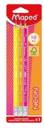 Maped háromszögletű grafitceruza radírral 3 db-os - Black Peps Neon (IMA853710)