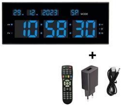 VTM Digitális asztali és falióra, kék LED fénnyel, naptár, stopper, időzítő, ébresztő, állítható fényerő, 32x12 cm (FRZ-220Albastru)
