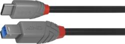 Lindy 36668 USB-C Apa - USB-B Apa 3.2 Adat és Töltő Kábel - 3 m, Szürke/Fekete