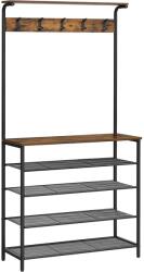 VASBÚTOR Kabáttartó állvány, cipőtárolóval, rusztikus barna és fekete