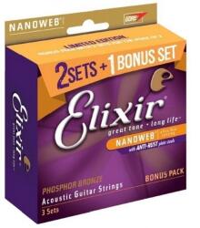 Elixir 16544 Nanoweb Phosphor Bronze Custom Light 11-52 3-PACK Струни за акустична китара (16544)
