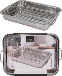 HomeandMode EH Rozsdamentes Acél 201 14/1 Tepsi Ráccsal, 37x28 cm
