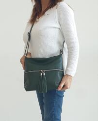 RIALTO sötétzöld előzsebes, dupla rojt húzókás, bőr divattáska RX377DO-06 - taskaweb