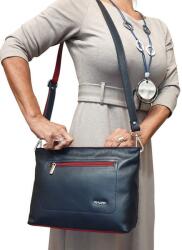 RIALTO sötétkék-piros, tűzött előzsebes közepes bőr divattáska RT2035NQ-HR