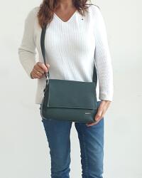 RIALTO sötétzöld, közepes, három részes, fedeles bőrtáska RX442DO-06 - taskaweb