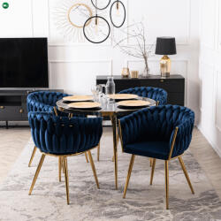 Mebel Elite Elegáns Sötétkék Bársony Étkezőszék Arany Lábbal. CAPI