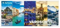 Fortuna Asztali naptár képes FORTUNA Városok álló fehér lapos holdfázissal naptárháttal 2026 - tonerpiac