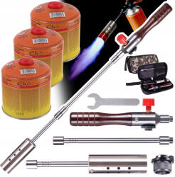 TC Technic Szétszedhető gázégő fa nyéllel szövet tokban + 3 db EliCo 500g gázpatron 7/16" TC Technic UP309-3_65500