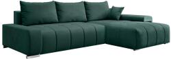 Tempo VEZAN L alakú smaragdzöld bársony kihúzható kanapé